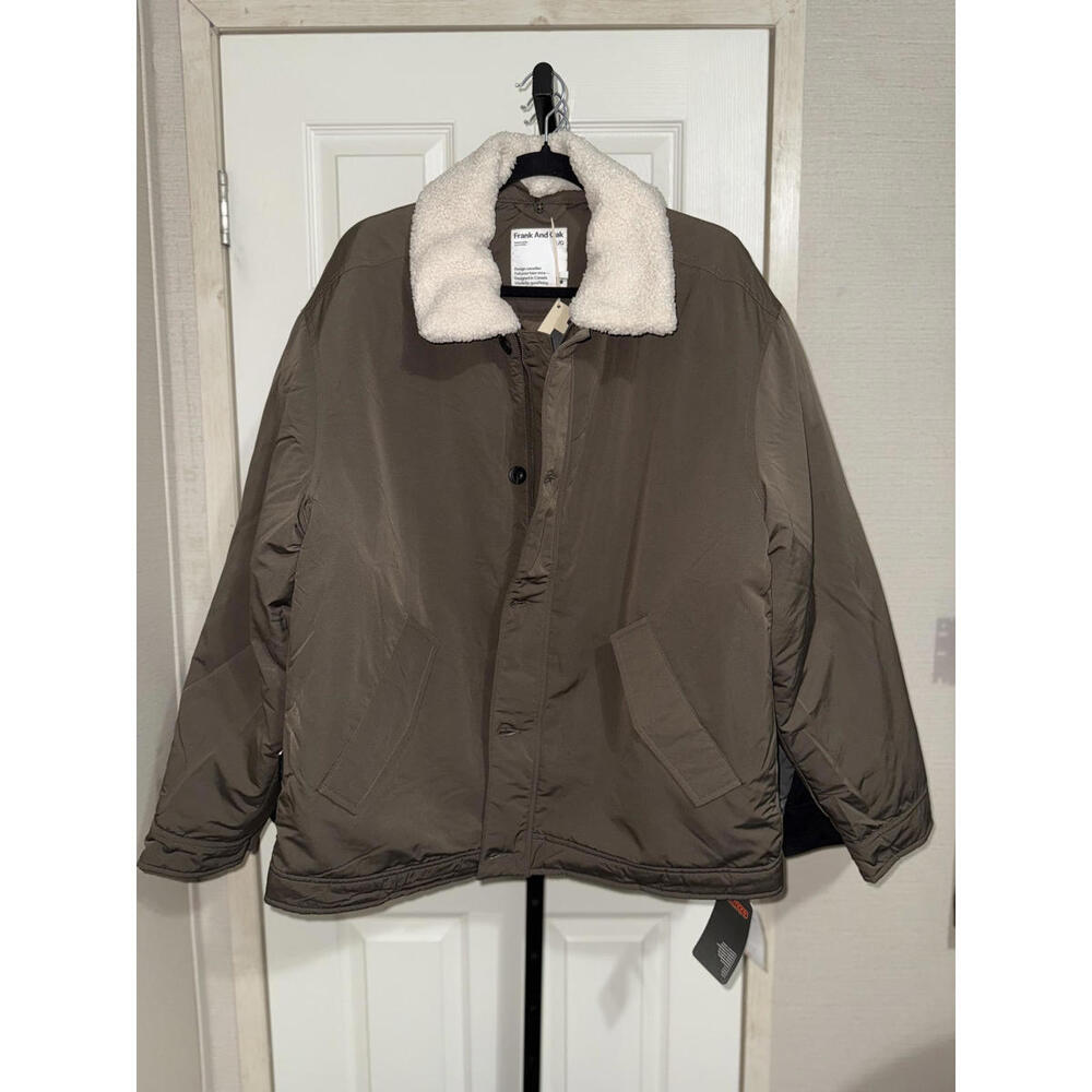 Frand and Oak "The Aviator Jacket" Quilted Coat - Size L - Olive Brown